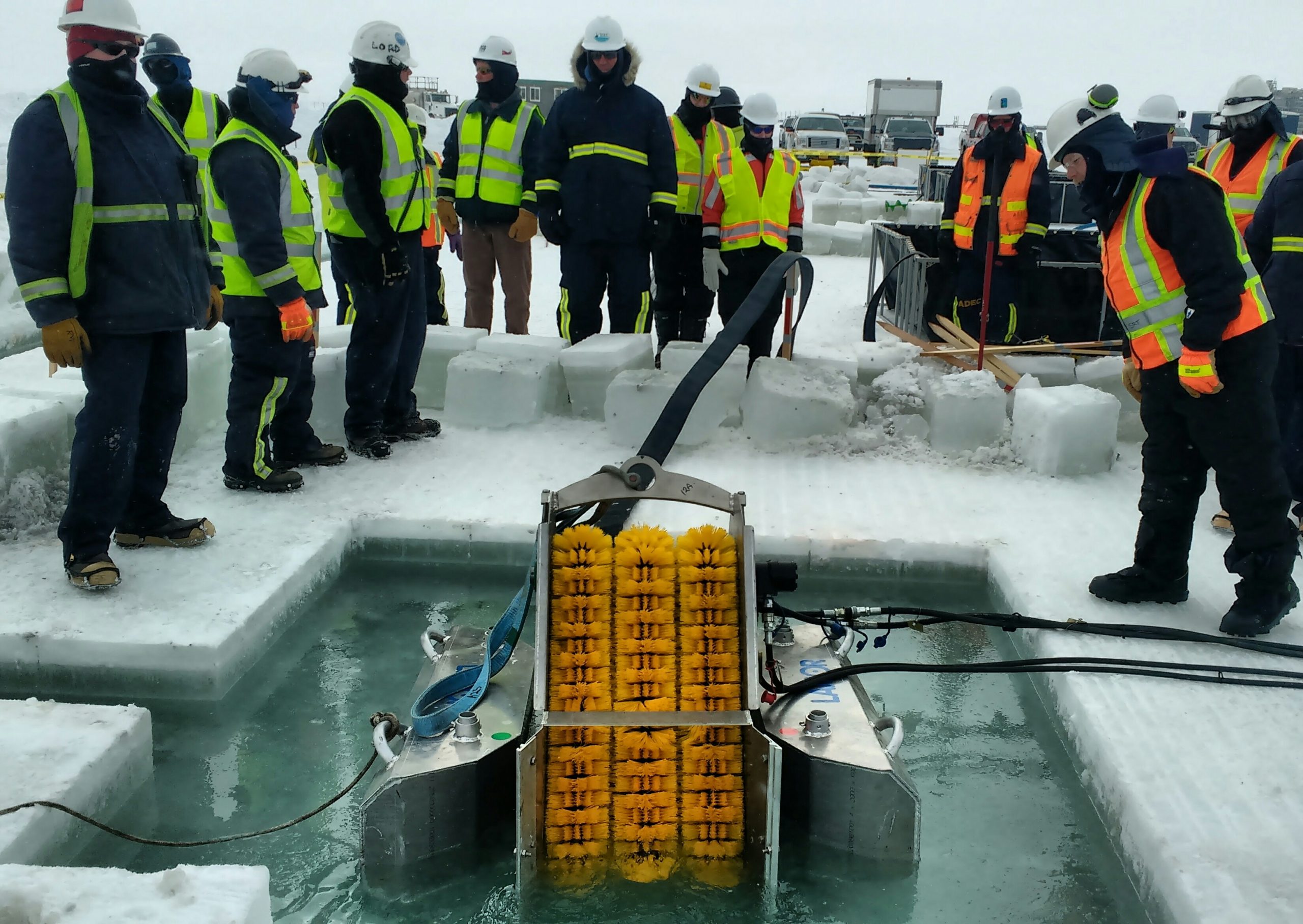 Demonstrating recovery of oil under ice (Tactic R-14) using a Lamor LAM-12 Brush Skimmer during BSEE Spill Response Team Equipment Deployment Exercise