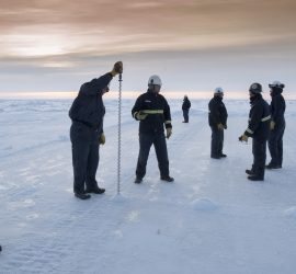 Ice thickness profiling on the sea ice near Northstar Island on the Arctic Ocean