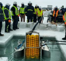 Demonstrating recovery of oil under ice (Tactic R-14) using a Lamor LAM-12 Brush Skimmer during BSEE Spill Response Team Equipment Deployment Exercise
