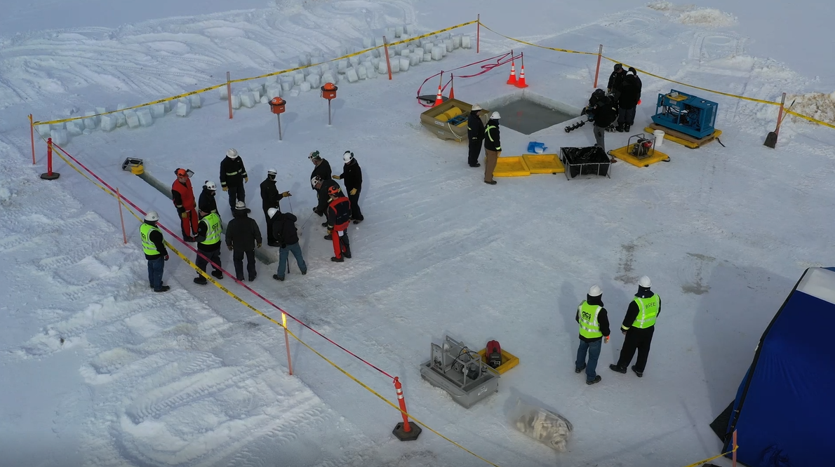 Winter Tactics demonstration on the sea ice by Northstar Spill Response Team